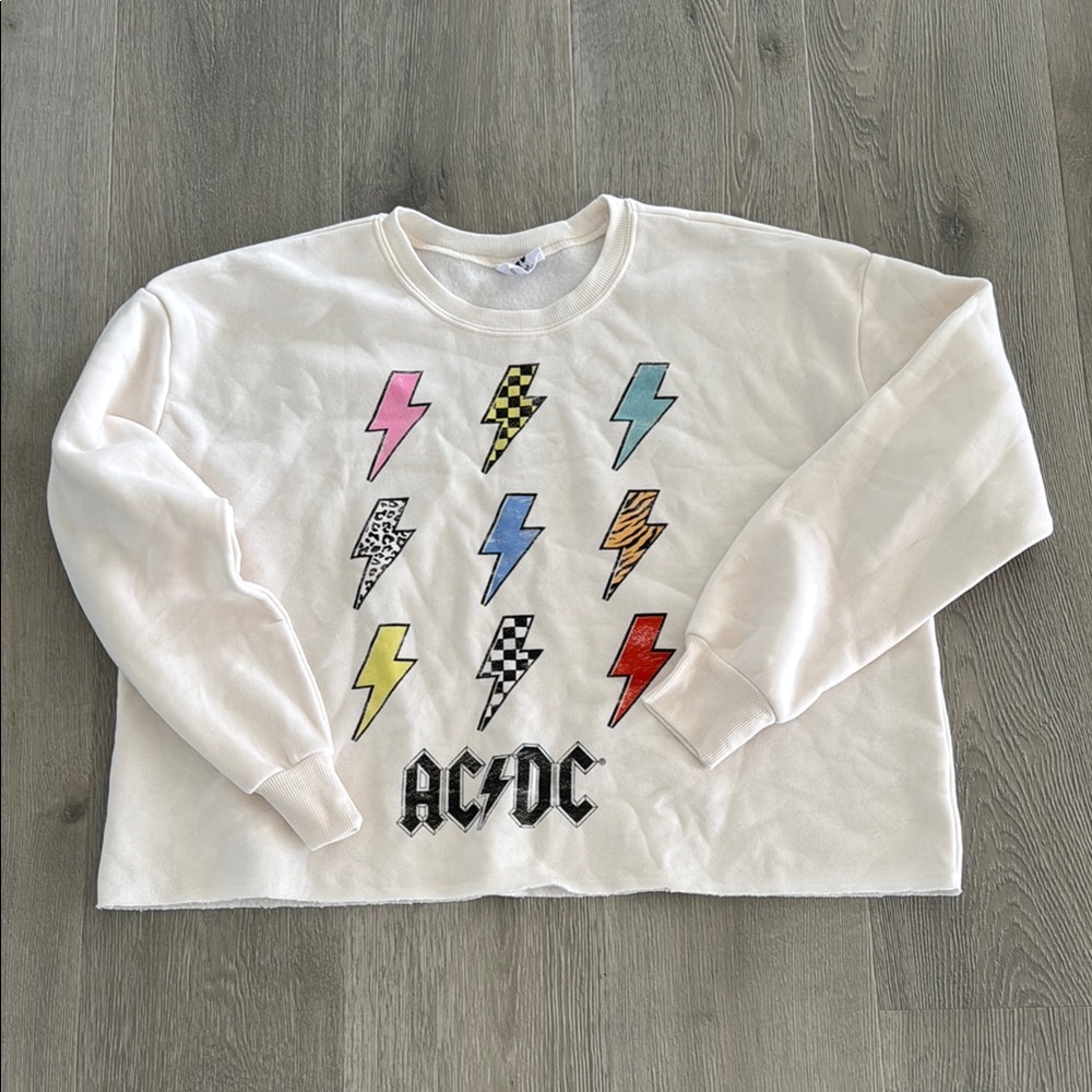 AC/DC White Crop Sweatshirt